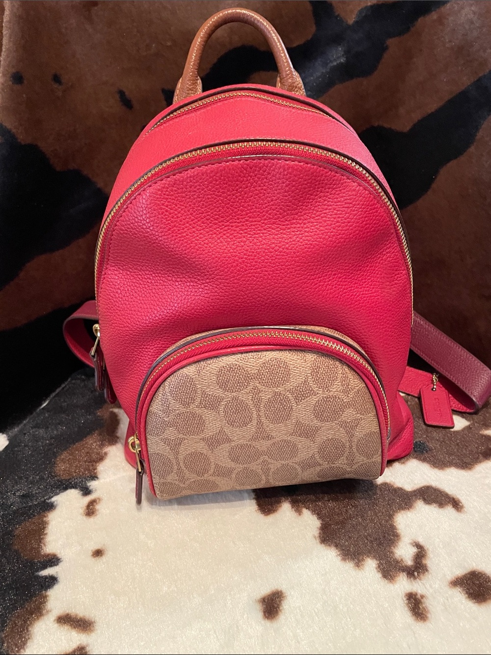 “Coach” Red Pebbled Leather Backpack with Signature Canvas Pocket!